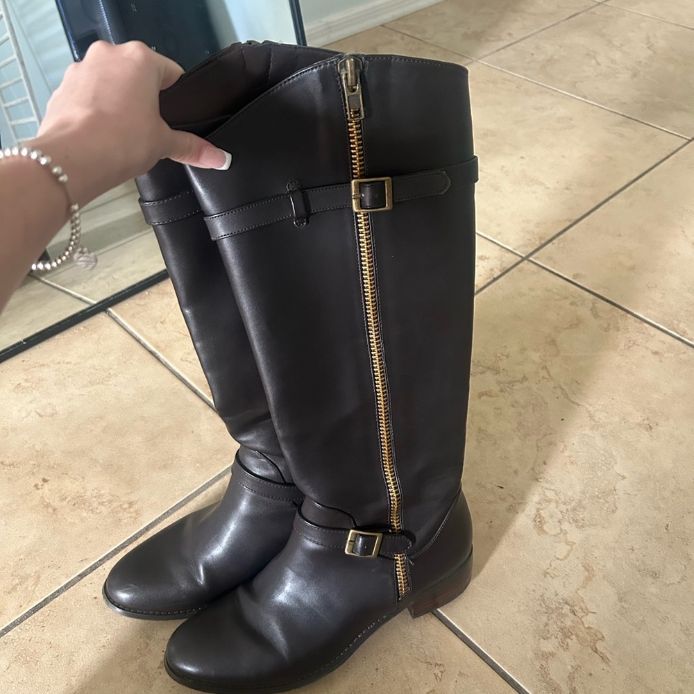 Charles David Dark Brown Riding Boots with Gold Accents